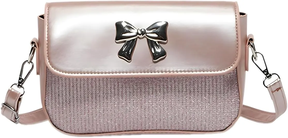Bow Purse for Women Glitter Dressy Chain Crossbody Purse Cute Y2k Bow Metallic Small Wedding Handbag Pocketbook