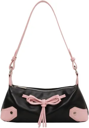 Bow Tie Trendy Shoulder Bag PU Leather Shoulder Purse Contrast Color Underarm Bag Shopping Dating Bag for Women an