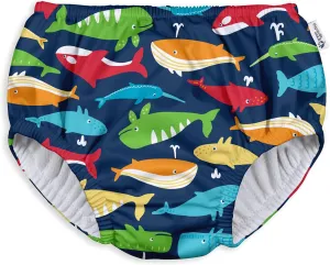 Boys' Pull-up Reusable Absorbent Swimsuit Diaper, Navy Whale League, 24 Months