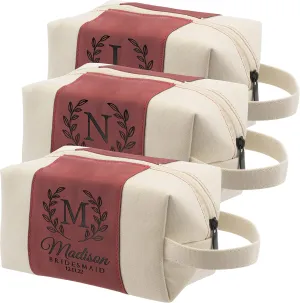 Bridesmaid Gifts Set of 3, Personalized Toiletry Bag for Women, 3 Design & 4 Color, Custom w/Name, Title, Date, Bridesmaid Proposal Gifts, Bridal Shower Gift, Bachalorette Party Favors, D1 - BURGUNDY