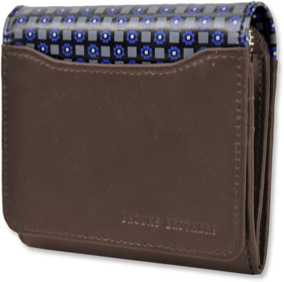Brooks Brothers Tri-Fold Fold Over Zipper Pocket Wallet Small Leather Wallet, (136830 Brown)