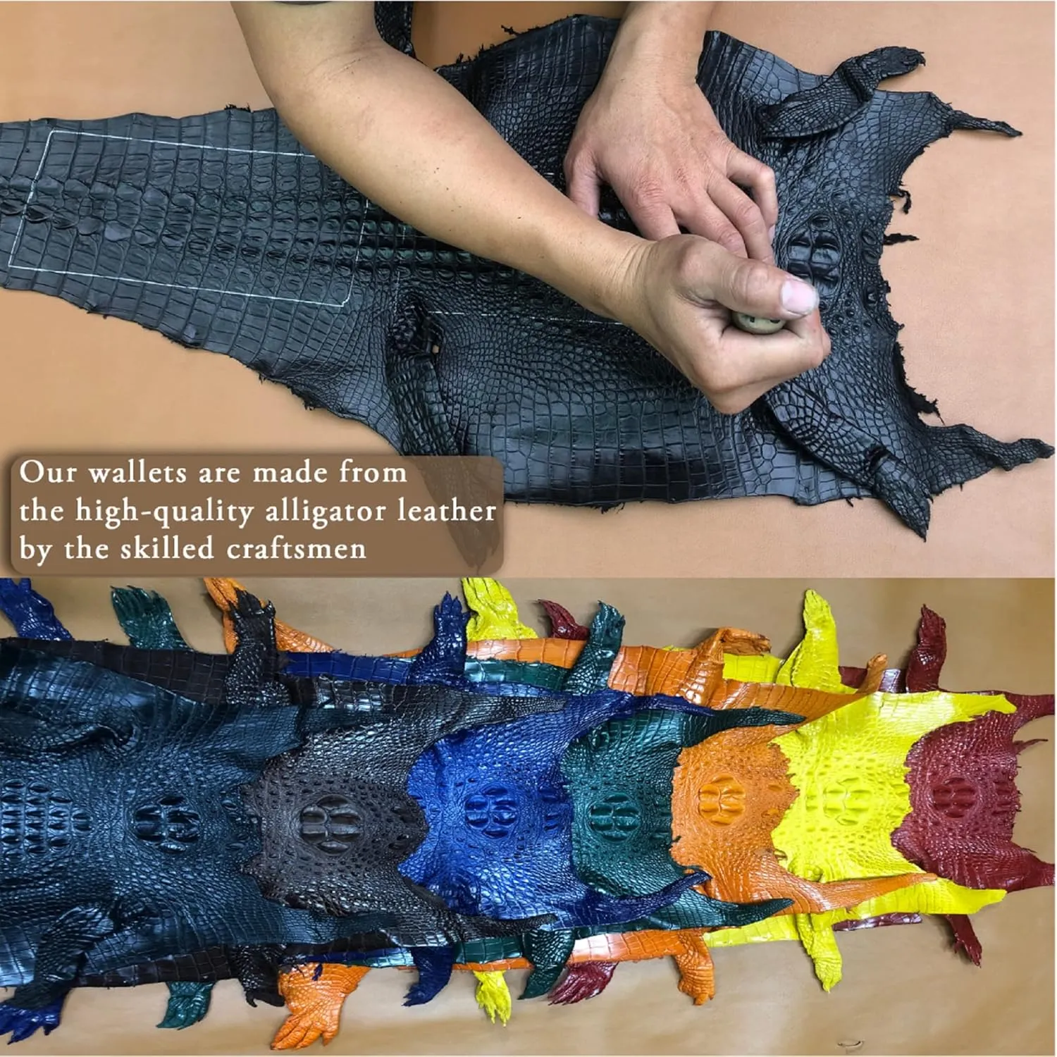 Brown-Yellow Men's Alligator Leather Credit Card Holder Slim Bifold Wallet RFID Blocking Double Side Crocodile Exotic Leather Business Card Case Minimalist Wallet Travel ID Front Pocket Gift Men Women