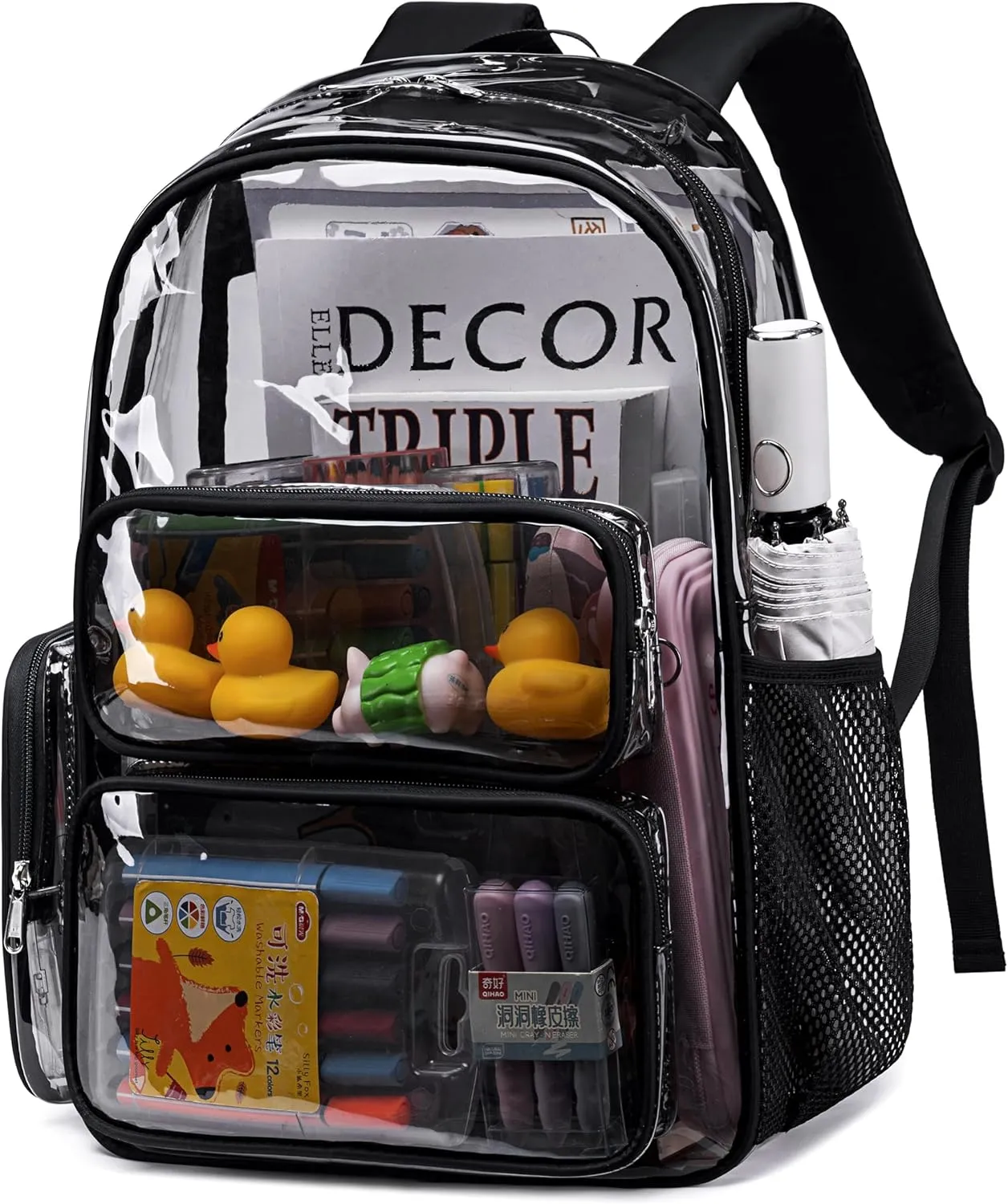 BTOOP Clear Backpack Heavy Duty Transparent Bag 17" See Through BookBag for Women Men Adults Work Festival Sports Travel (Translucent Black)