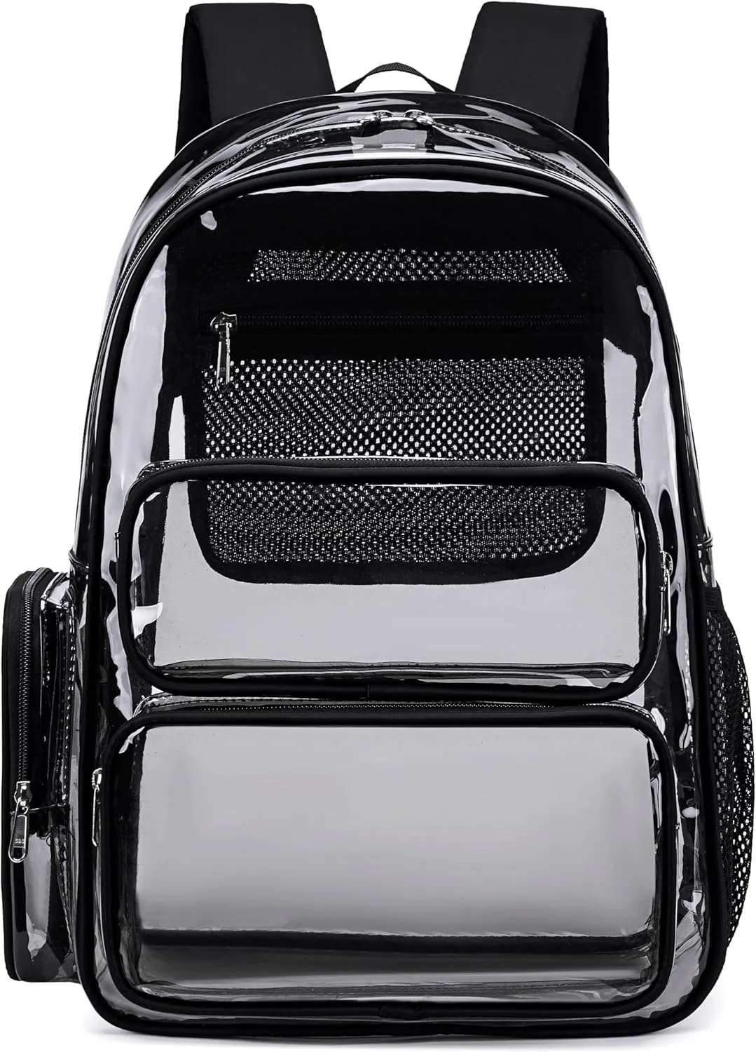 BTOOP Clear Backpack Heavy Duty Transparent Bag 17" See Through BookBag for Women Men Adults Work Festival Sports Travel (Translucent Black)