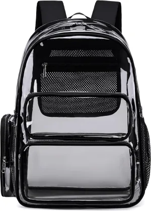 BTOOP Clear Backpack Heavy Duty Transparent Bag 17" See Through BookBag for Women Men Adults Work Festival Sports Travel (Translucent Black)
