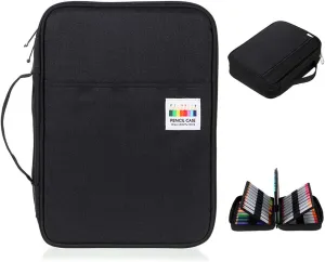 BTSKY Colored Pencil Case 220 Slots Pen Pencil Bag Organizer with Handy Wrap Portable- Multilayer Holder for Prismacolor Crayola Colored Pencils & Gel Pen(Black)