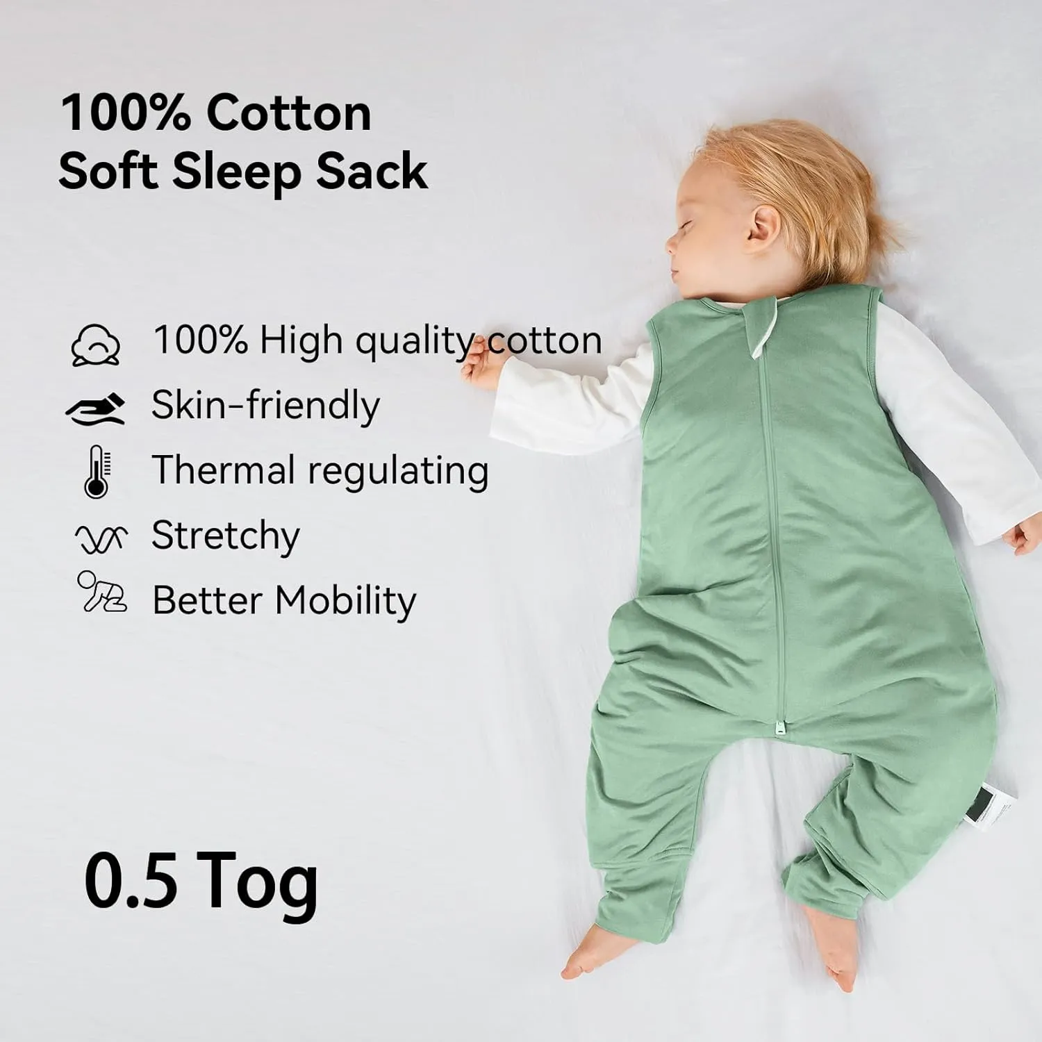 BubblePanda Toddler Sleep Sack with Feet 3t-4t 100% Cotton Wearable Blanket with Legs 4t Baby Sleep Bag Walker 0.5 Tog Summer Lightweight Thin Soft 2-Way Zipper