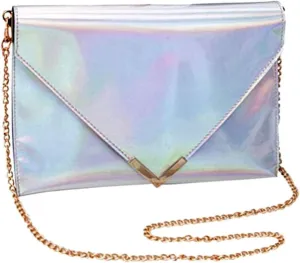 Buddy Women Fashion Holographic Envelope Clutch Handbag Chain Crossbody Shoulder Bag Tote Purse