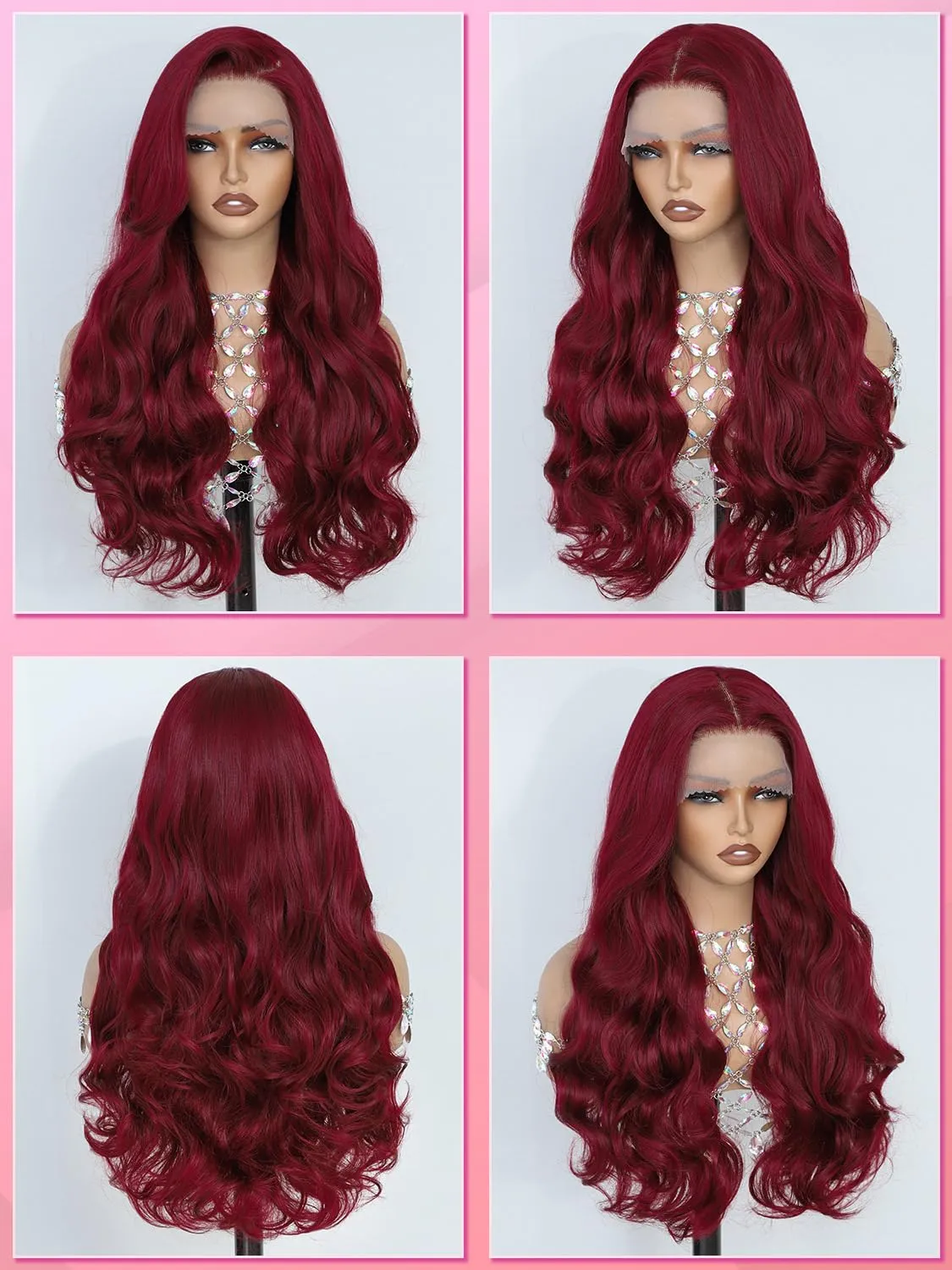 Burgundy 99J Synthetic Lace Front Wig for Women Long Wavy 13x6 HD Lace Frontal, Pre Plucked Hairline, Natural Density 26 Inch
