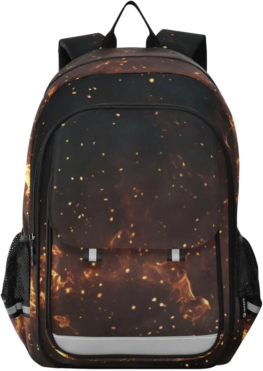 Burn Fire Flames Backpack Travel Laptop Daypack Shoulder Bag Book Bag Daypack with Reflective Strip 12.9 ×17.7 In