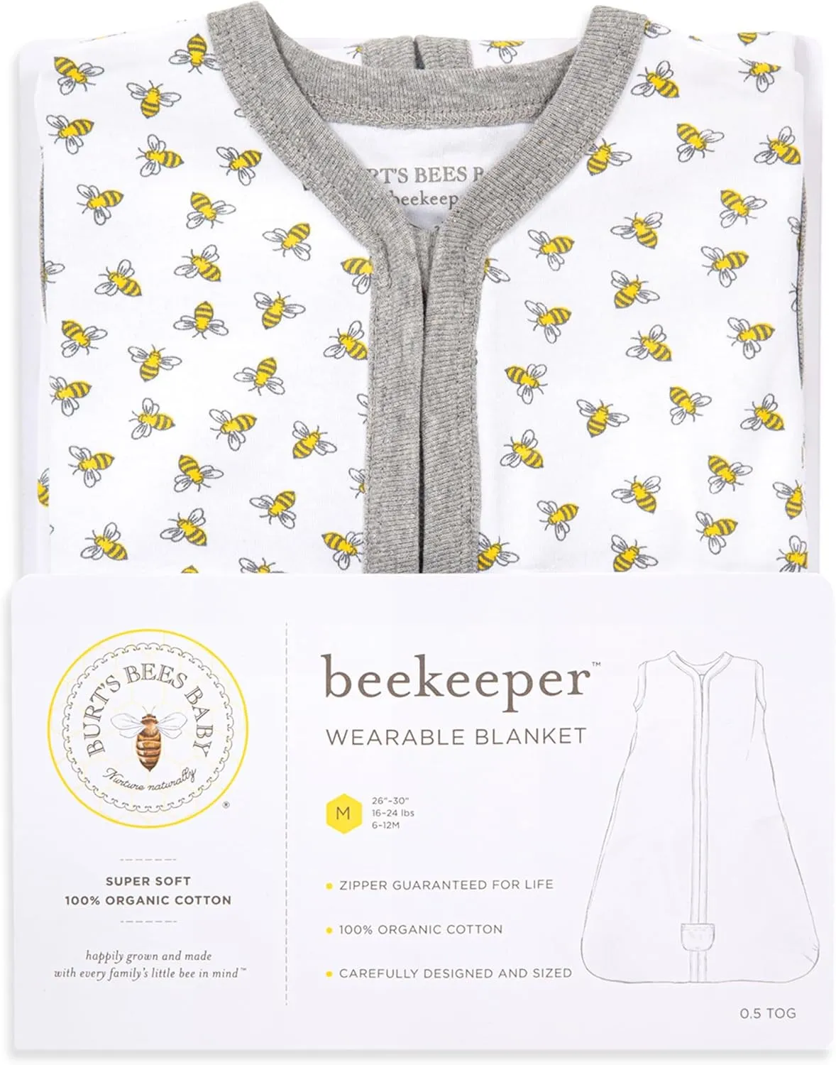 Burt's Bees Baby Beekeeper Wearable Blanket, Organic Cotton Swaddle 0.5 or 1.5 TOG, Newborn Essentials Shower Gift