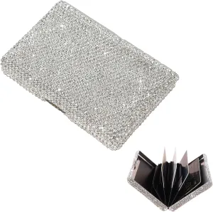 Business Card Case,Bling Cards Wallet Aluminum Purse Credit Card Organizing Hard Case Rhinestones Business Card Case Holder for Men & Women (Silvery)