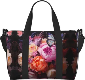 Butterflies and Fresh Bush Women's Hand-held Crossbody Travel Bag, Casual Handbag with Zipper, Suitable for Work, Travel, Fitness, Travel
