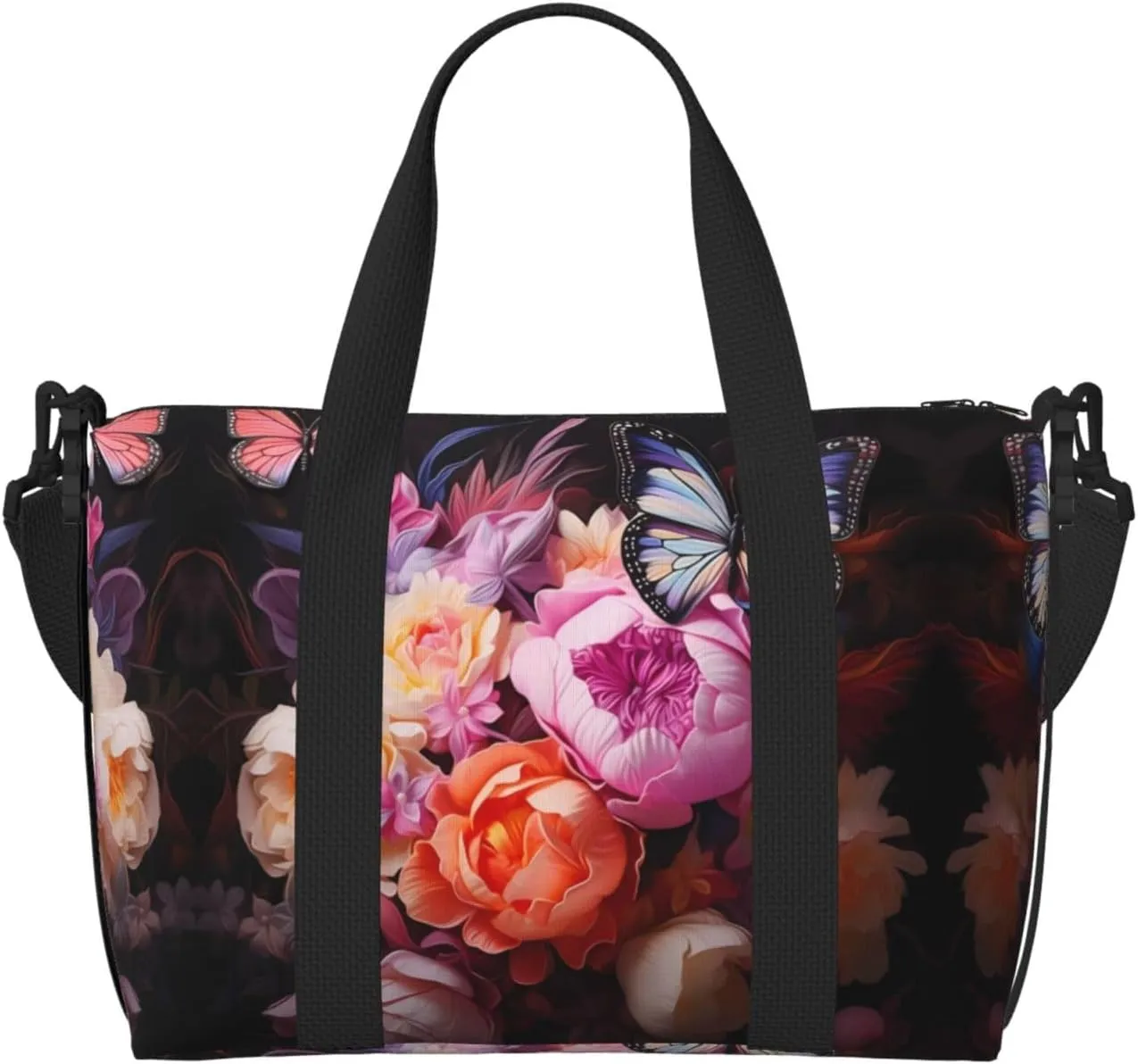 Butterflies and Fresh Bush Women's Hand-held Crossbody Travel Bag, Casual Handbag with Zipper, Suitable for Work, Travel, Fitness, Travel