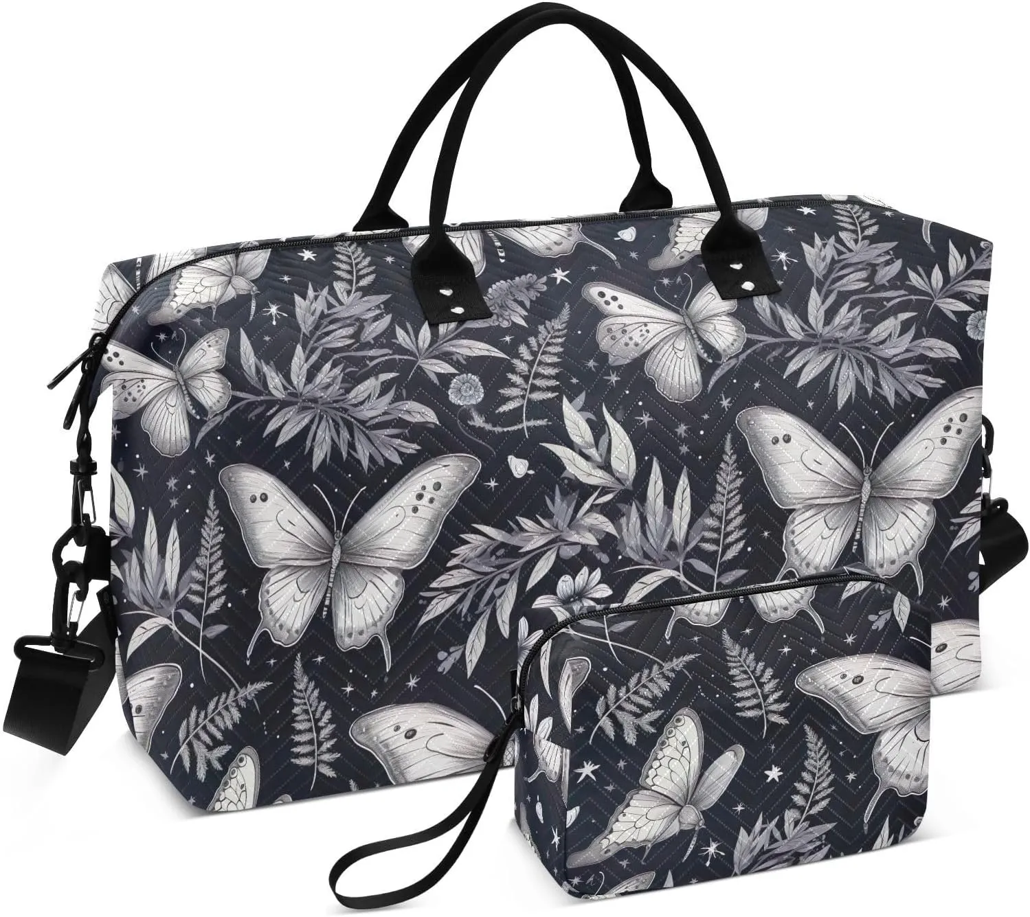 Butterfly Black Travel Duffle Bag Duffel Bags Carry On Overnight Bag Large Weekender Duffle Bags Gym Bag with Toiletry Bag Hospital Bag for Airplanes Women Men Yoga Sports Ttrip Adults