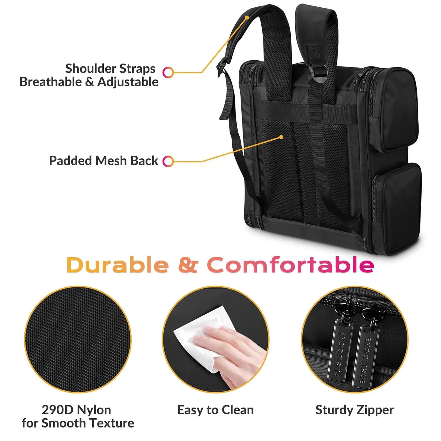 BYOOTIQUE Hairstylist Traveling Bag Hair Tools Travel Backpack Barber Travel Bag Cosmetology Bag Hairdresser Bag for Barber Styling Tools Curling Iron Hair Straightener Salon Barber Shop, Black
