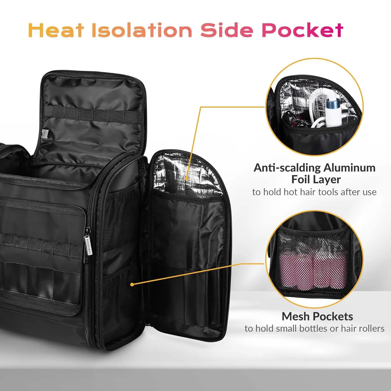 BYOOTIQUE Hairstylist Traveling Bag Hair Tools Travel Backpack Barber Travel Bag Cosmetology Bag Hairdresser Bag for Barber Styling Tools Curling Iron Hair Straightener Salon Barber Shop, Black