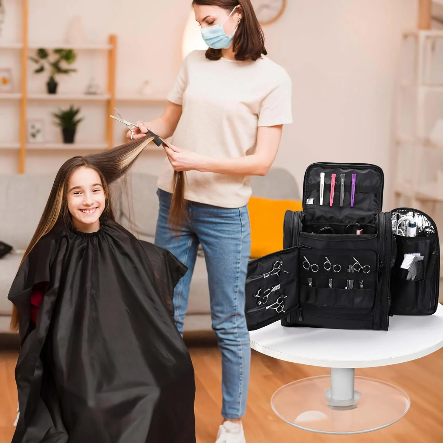BYOOTIQUE Hairstylist Traveling Bag Hair Tools Travel Backpack Barber Travel Bag Cosmetology Bag Hairdresser Bag for Barber Styling Tools Curling Iron Hair Straightener Salon Barber Shop, Black
