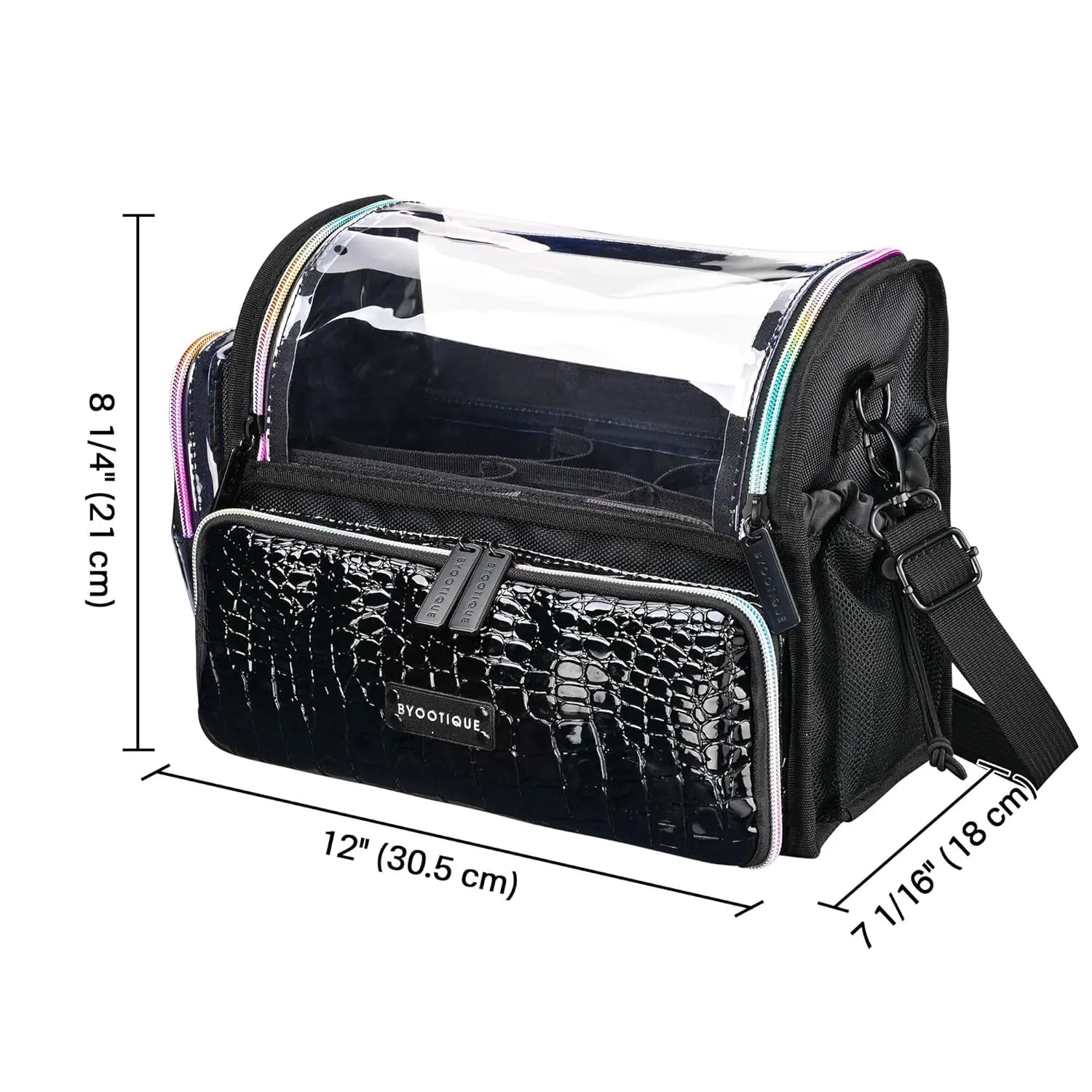 BYOOTIQUE Makeup Brush Case Portable Artist Brush Holder Stand-Up Travel Cosmetic Organizer Bag Large Professional Artist Storage Bag with Adjustable Dividers Shoulder Strap & Wrapped Ribbon (Black)