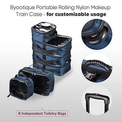 Byootique Rolling Makeup Train Case Side Pockets Cosmetic Pouch Storage