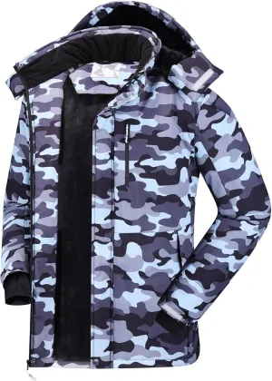 CAMEL CROWN Men's Mountain Snow Waterproof Ski Jacket Detachable Hood Windproof Fleece Parka Rain Jacket Winter Coat