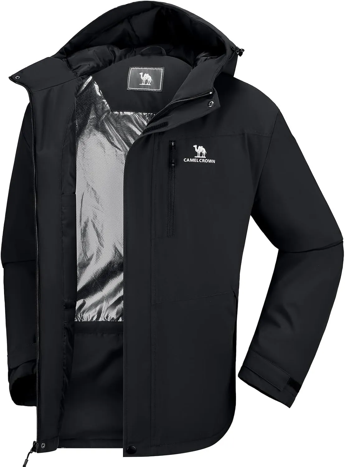 CAMEL CROWN Men's Winter Coat Waterproof Ski Jacket Hooded Windbreaker with Thermal Insulated for Snow Rain Hiking Outdoor