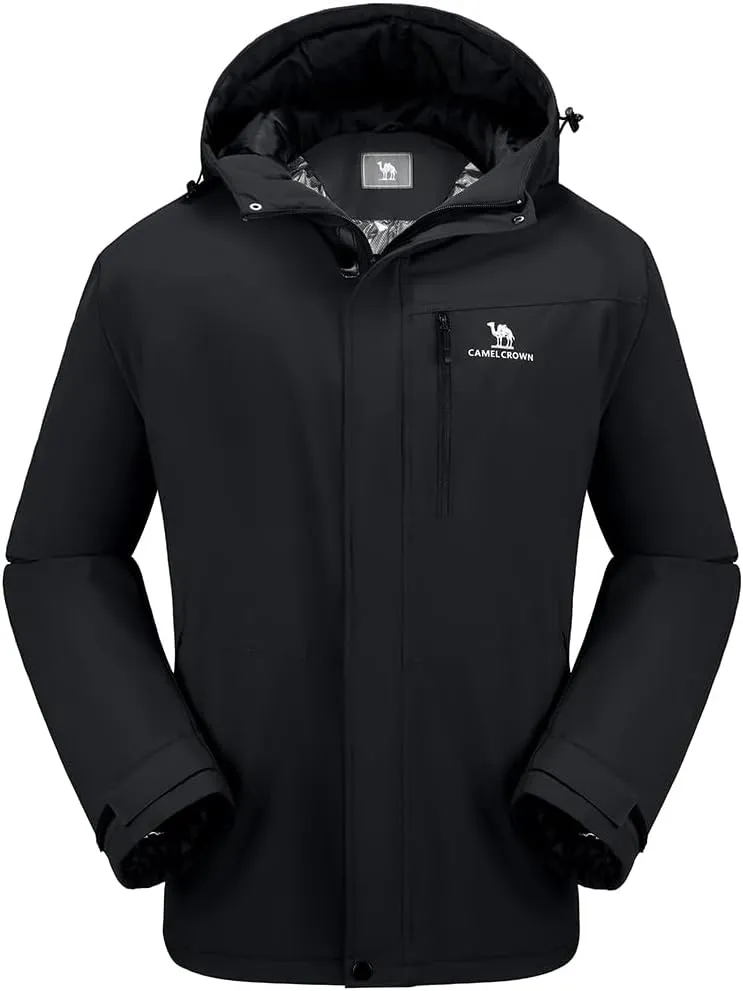 CAMEL CROWN Men's Winter Coat Waterproof Ski Jacket Hooded Windbreaker with Thermal Insulated for Snow Rain Hiking Outdoor