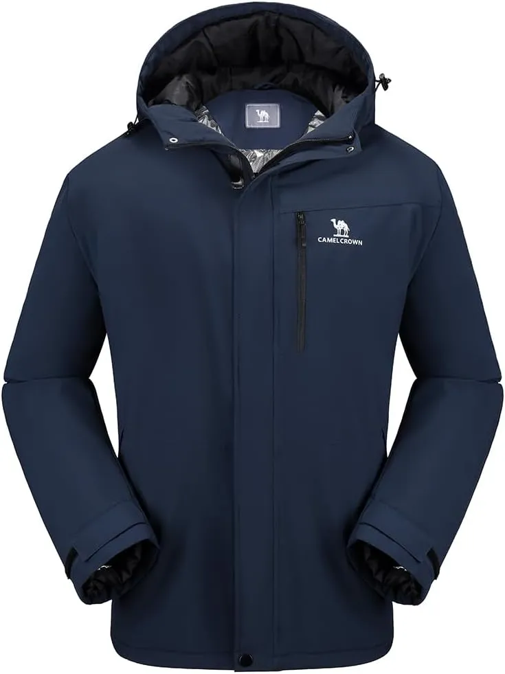 CAMEL CROWN Men's Winter Coat Waterproof Ski Jacket Hooded Windbreaker with Thermal Insulated for Snow Rain Hiking Outdoor