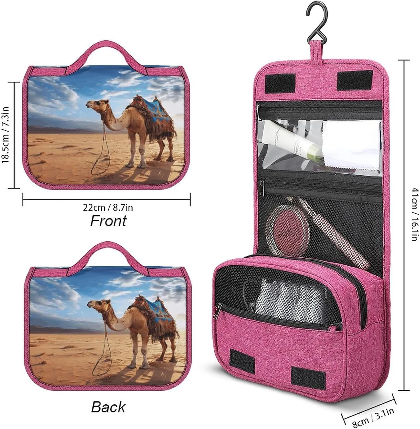 Camel Sky Travel Toiletry Bag for Women,Hanging Toiletry Organizer with Hook, Makeup Bag Travel Organizer for Shampoo,Toiletriesl