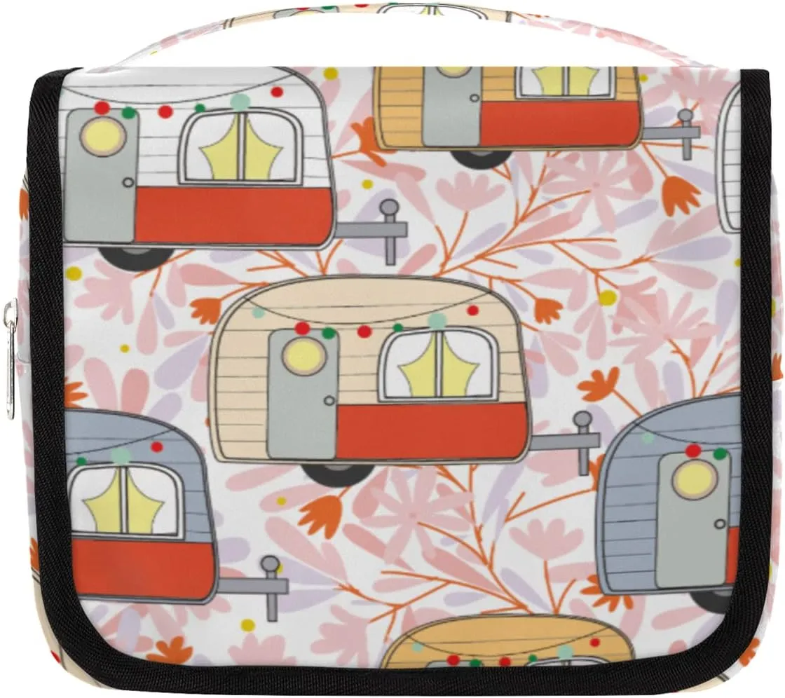 Camp Recreational Vehicle Hanging Toiletry Bag for Women Man, Cartoon Car Portable Travel Makeup Bag Water Resistant Travel Bag Bathroom Organizer Toiletries Bag for Cosmetics Essentials Accessories