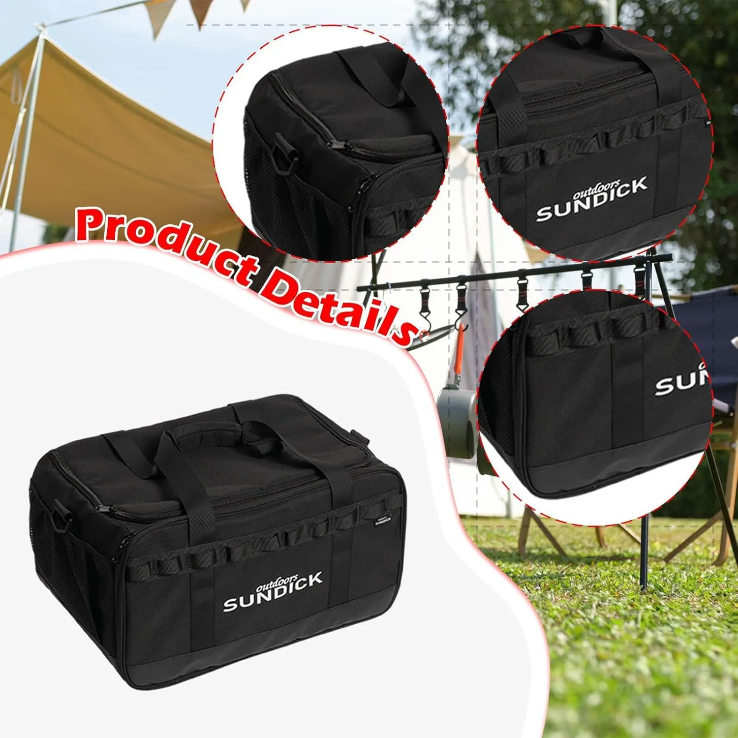 Camping Carrying Bag Gas Tank Organizer Anti Collision 36 L Capacity with Handles Crossbody Shoulder Bag for Cookware Outdoor, Black