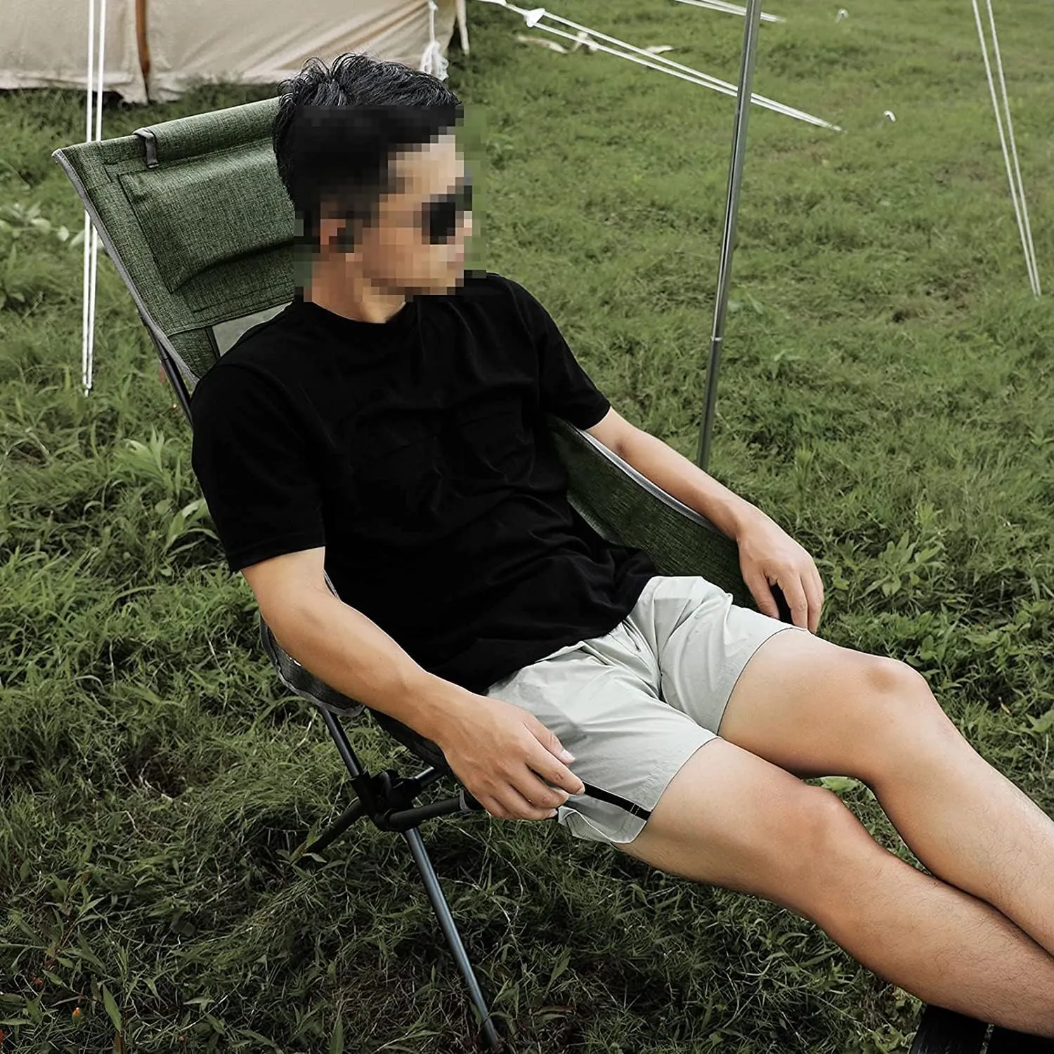 Camping Chair Outdoor High Back Camping Chair Portable Folding Seat with Mesh Backrest Camping Fishing Stool with Quilted Pillow Folding Chair (Color : Black) (Grün One