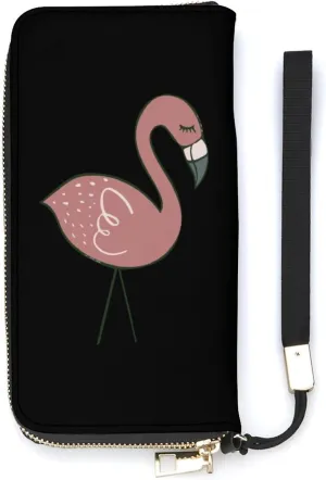 Campsite Flamingos Leather Hand Wallets for Women Zipped Clutch Purse with Card Slots for Women with ID Card Slot and Rope
