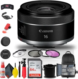 Canon RF 16mm f/2.8 STM Lens (5051C002)   Filter Kit   Backpack   64GB Card   Lens Pouch   Card Reader   Flex Tripod   Memory Wallet   Cap Keeper   Cleaning Kit   Hand Strap   More (Renewed)