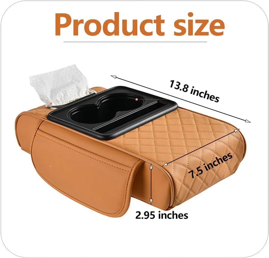 Car Armrest Cushion for SUV with Cup Holder 2.75"Height,5-in-1 Center Console Cover with 2 Storage Bags, Tissue Box Slot, Phone Slot for Sedans, Accessories Interior Organizers (Grey)