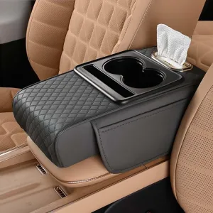 Car Armrest Cushion for SUV with Cup Holder 2.75"Height,5-in-1 Center Console Cover with 2 Storage Bags, Tissue Box Slot, Phone Slot for Sedans, Accessories Interior Organizers (Grey)