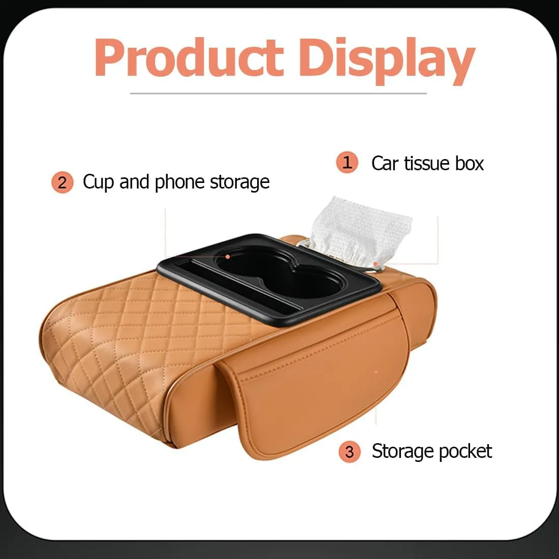 Car Armrest Cushion for SUV with Cup Holder 2.75"Height,5-in-1 Center Console Cover with 2 Storage Bags, Tissue Box Slot, Phone Slot for Sedans, Accessories Interior Organizers (Grey)