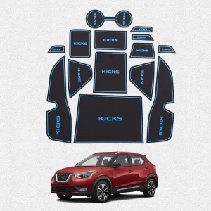 Car Interior Accessories Door Storage Mat, Gate Slot Mat, Coaster Mat Dust-Proof Anti-Slip 14Pcs/Set(Blue) for Nissan Kicks 2017 2018 2019 2020