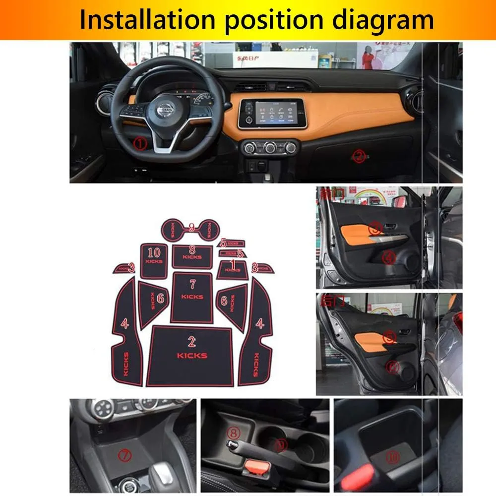 Car Interior Accessories Door Storage Mat, Gate Slot Mat, Coaster Mat Dust-Proof Anti-Slip 14Pcs/Set(Blue) for Nissan Kicks 2017 2018 2019 2020