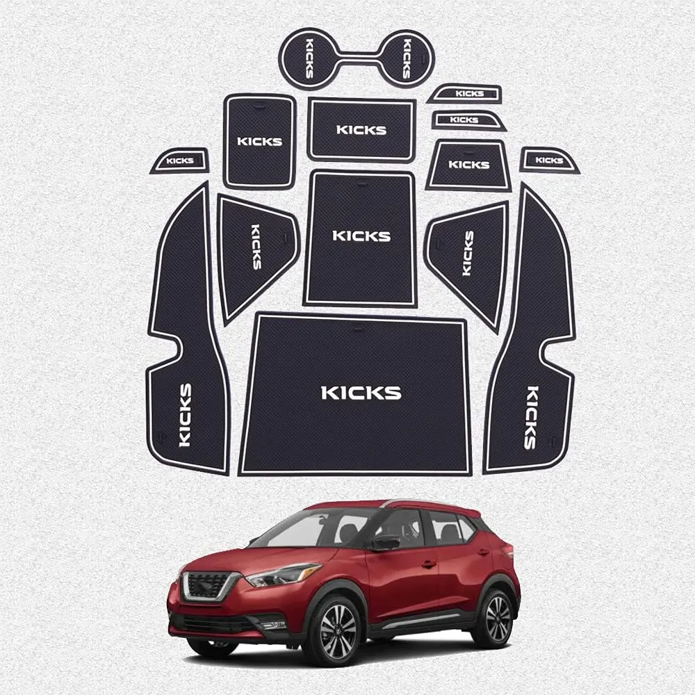 Car Interior Accessories Door Storage Mat, Gate Slot Mat, Coaster Mat Dust-Proof Anti-Slip 14Pcs/Set(White) for Nissan Kicks 2017 2018 2019 2020