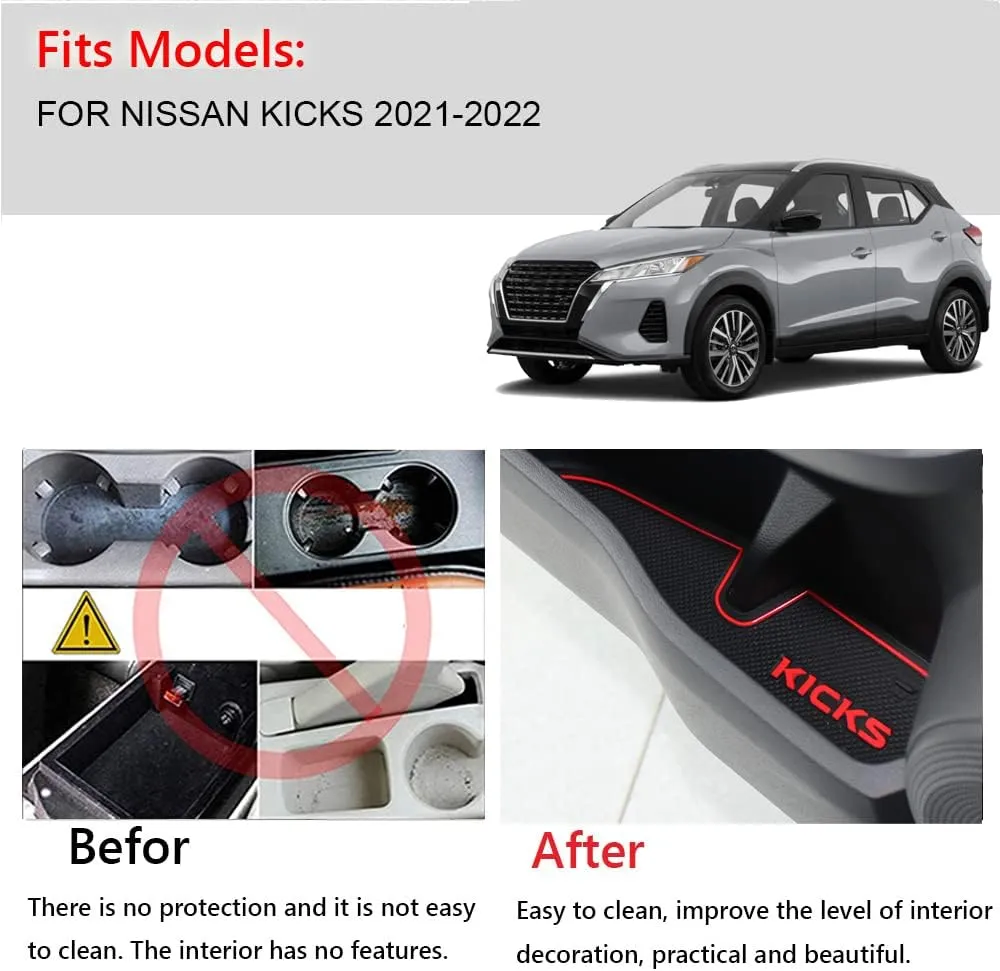 Car Interior Accessories Door Storage Mat,Gate Slot Mat,Coaster Mat Dust-Proof Anti-Slip Center Console Holder Cup 15 Pcs/Set(White) for Nissan Kicks(2021 2022 223)