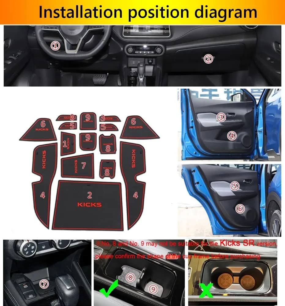 Car Interior Accessories Door Storage Mat,Gate Slot Mat,Coaster Mat Dust-Proof Anti-Slip Center Console Holder Cup 15 Pcs/Set(White) for Nissan Kicks(2021 2022 223)