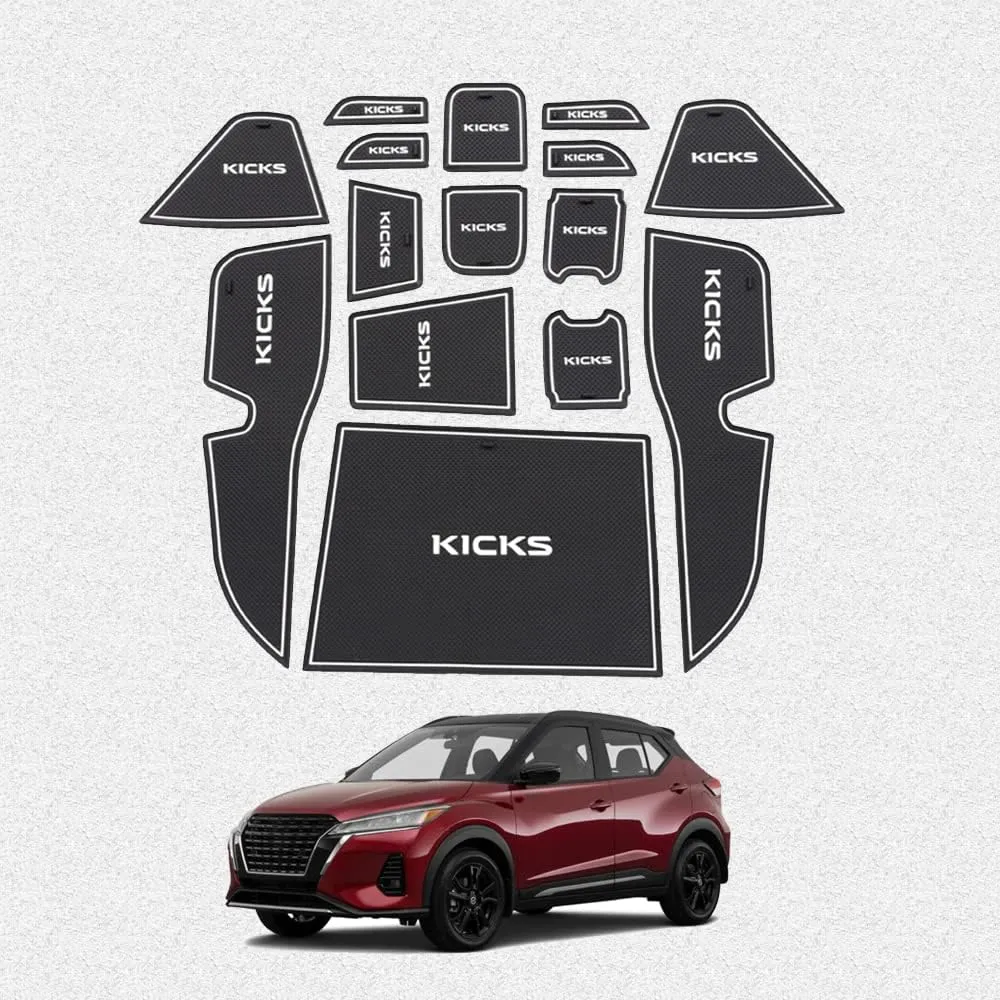 Car Interior Accessories Door Storage Mat,Gate Slot Mat,Coaster Mat Dust-Proof Anti-Slip Center Console Holder Cup 15 Pcs/Set(White) for Nissan Kicks(2021 2022 223)
