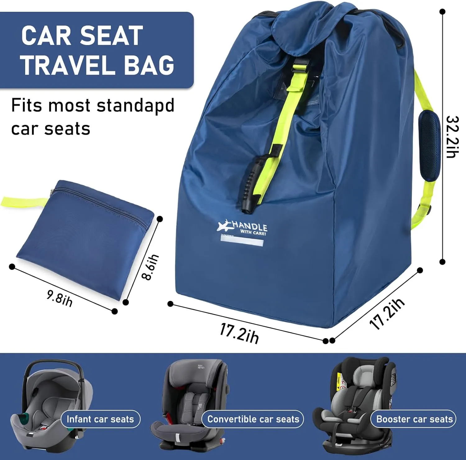 Car Seat Travel Bag for Airplane - Fits Infant Car Seats, Convertible Car Seats, Booster Seats, Car Seat Bases - for Worry-Saving, Effortless and Safe Travel