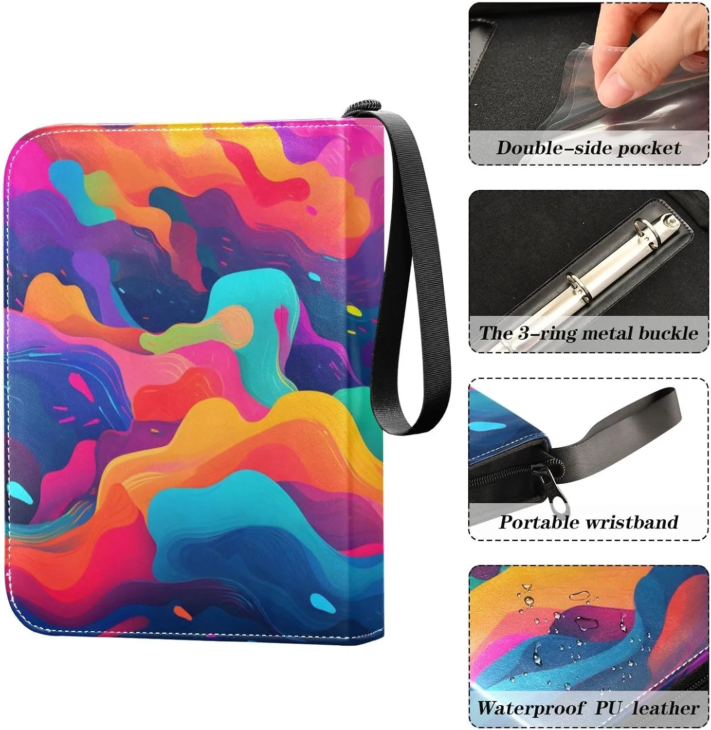 Card Binder 4 Pocket Trading Card Binder Holds 400 Cards with 50 Removable Sleeves for Boys Girls Game Cards Sports Cards Colorful Abstract