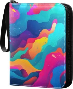 Card Binder 4 Pocket Trading Card Binder Holds 400 Cards with 50 Removable Sleeves for Boys Girls Game Cards Sports Cards Colorful Abstract