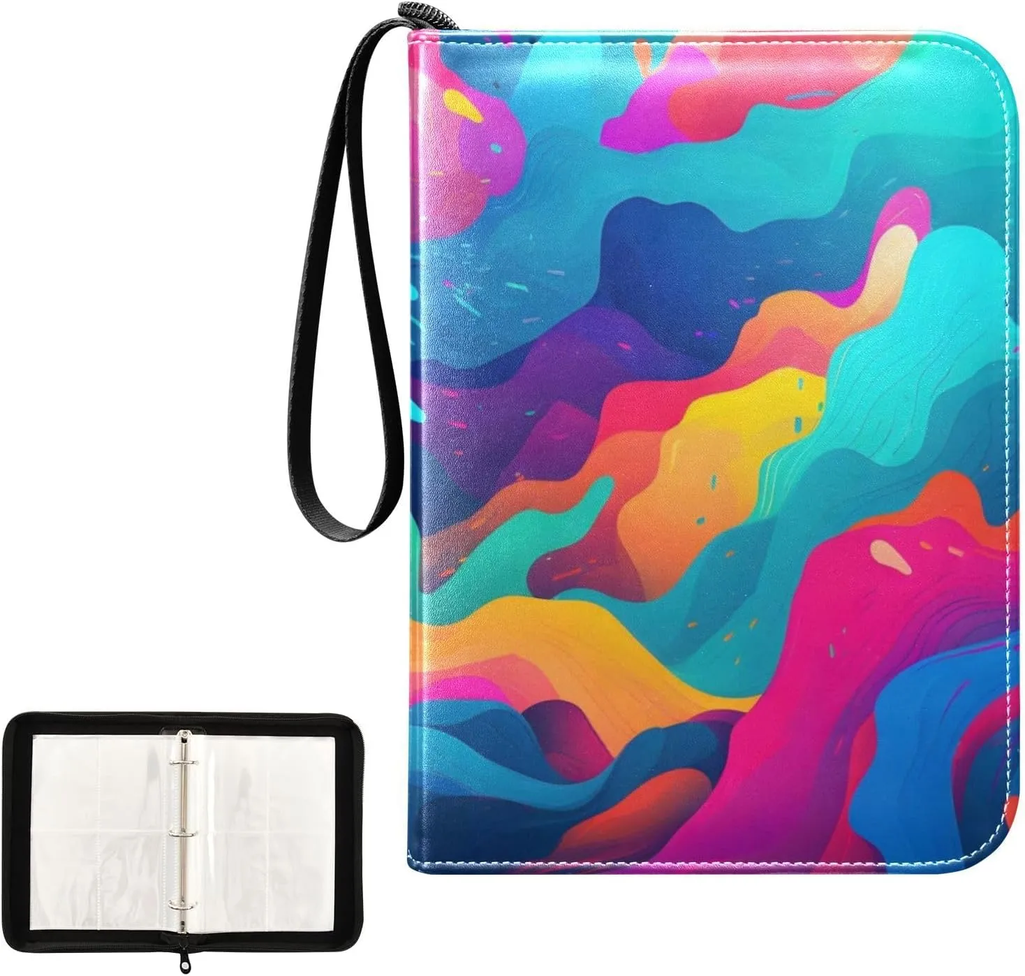 Card Binder 4 Pocket Trading Card Binder Holds 400 Cards with 50 Removable Sleeves for Boys Girls Game Cards Sports Cards Colorful Abstract