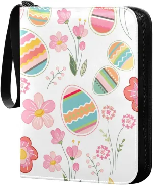 Card Binder 4 Pocket Trading Card Binder Holds 400 Cards with 50 Removable Sleeves for Boys Girls Game Cards Sports Cards Colorful Easter Print