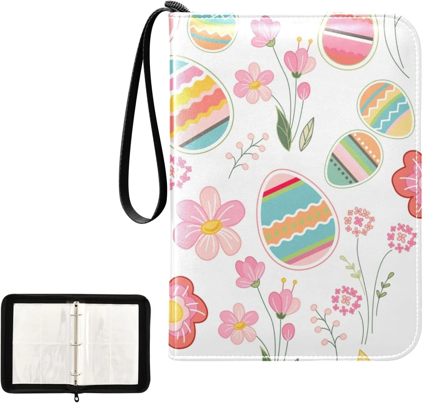 Card Binder 4 Pocket Trading Card Binder Holds 400 Cards with 50 Removable Sleeves for Boys Girls Game Cards Sports Cards Colorful Easter Print