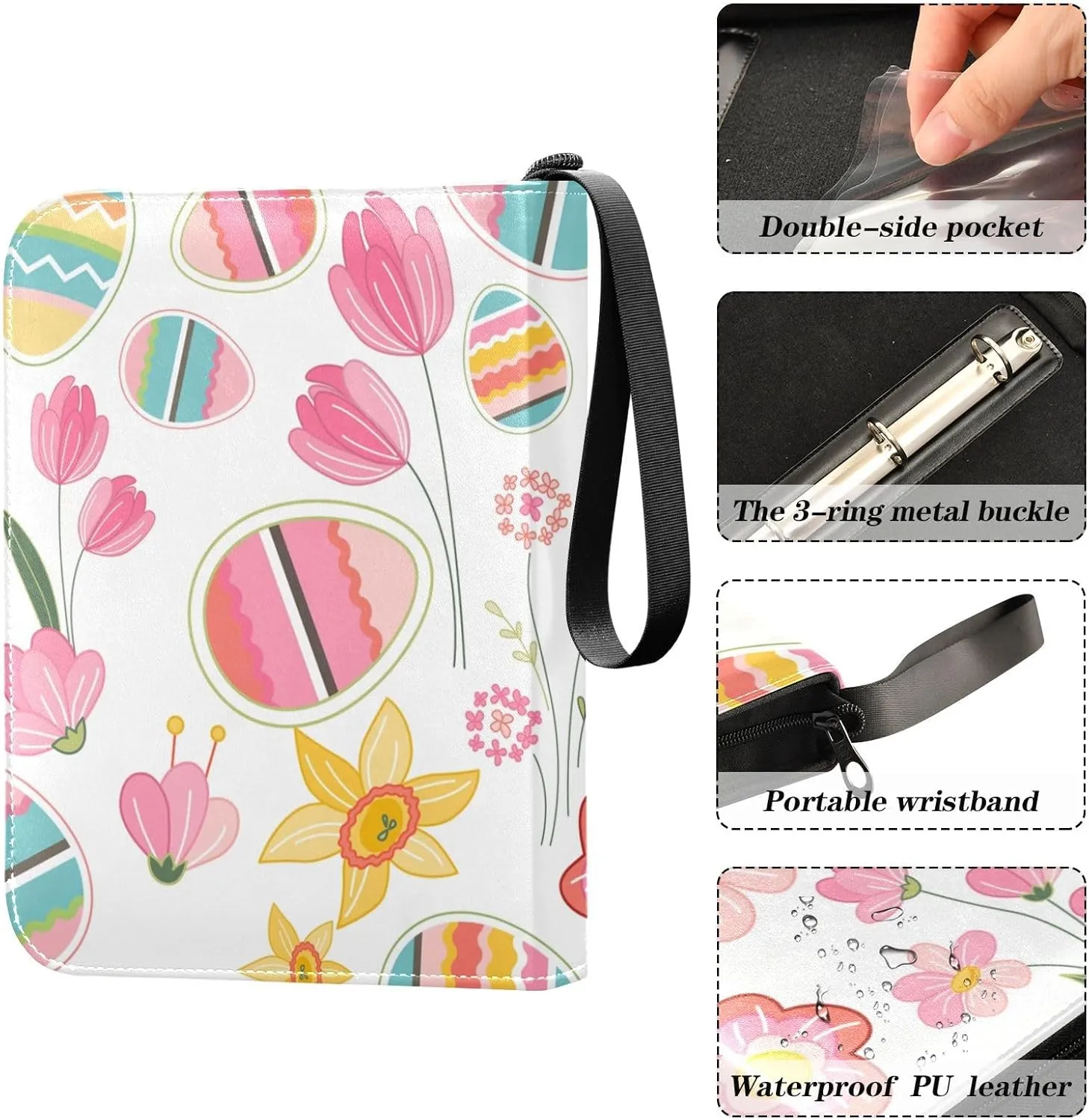 Card Binder 4 Pocket Trading Card Binder Holds 400 Cards with 50 Removable Sleeves for Boys Girls Game Cards Sports Cards Colorful Easter Print